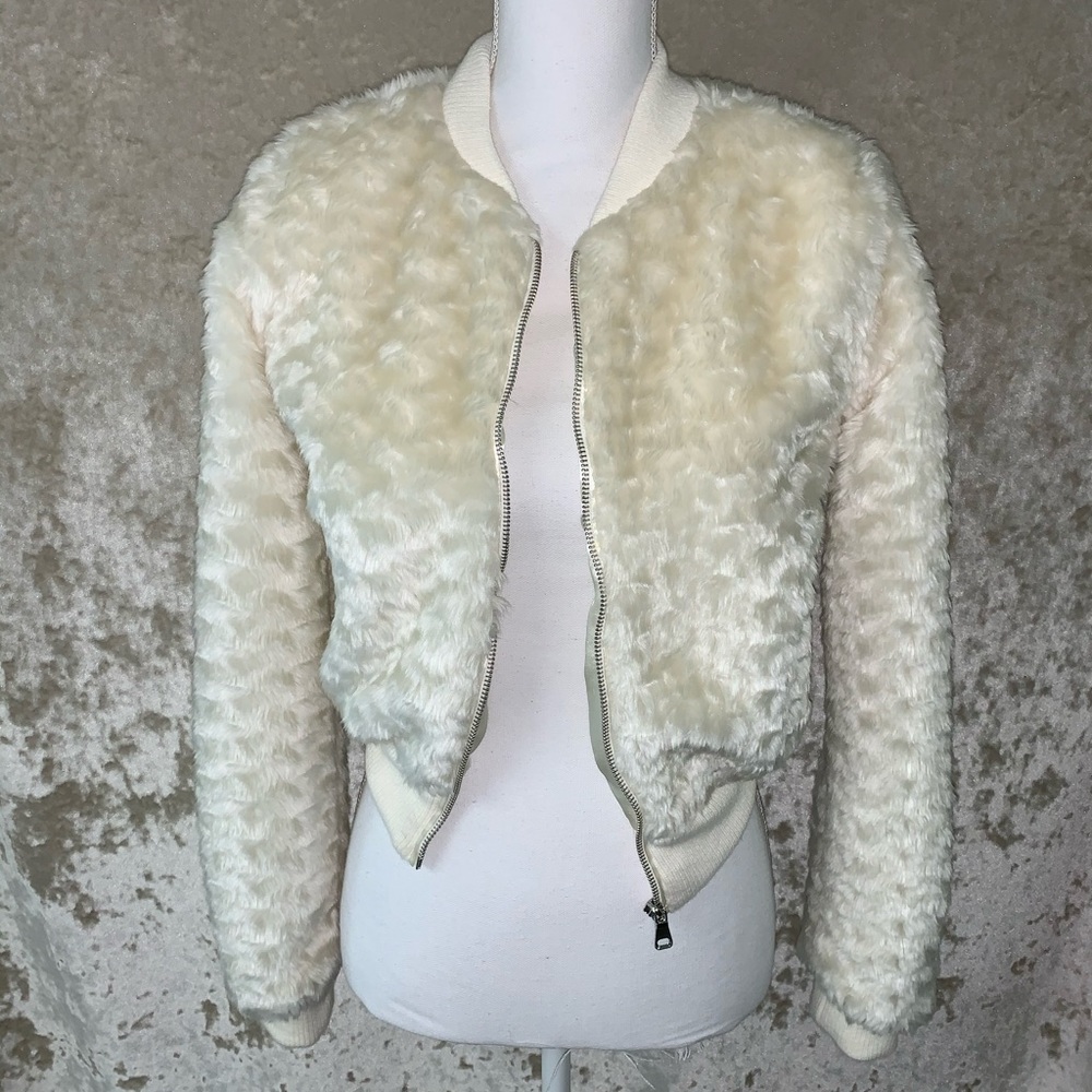 Cream Faux Fur Bomber Jacket